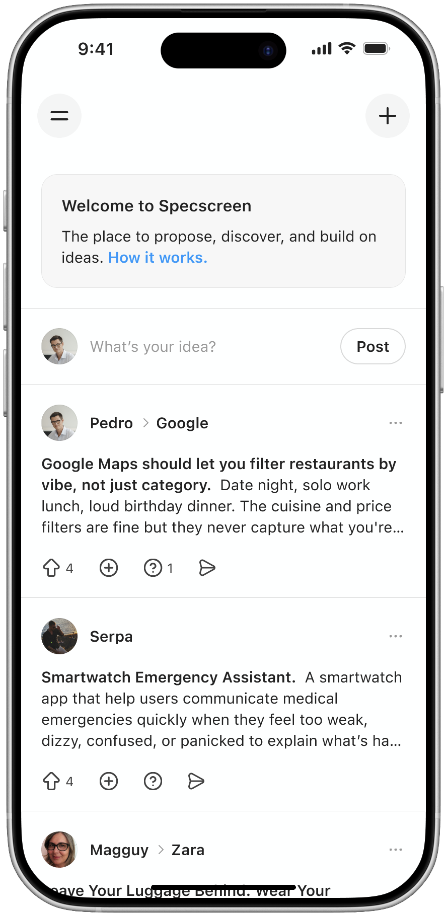 The Specscreen app on a phone